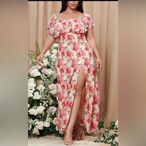 SHEIN Belle Plus Ruffle Floral Dress